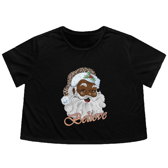 Black Santa, Merry Christmas Flowy Cropped Tees