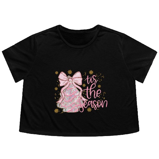 Tis The Season, Merry Christmas Flowy Cropped Tees