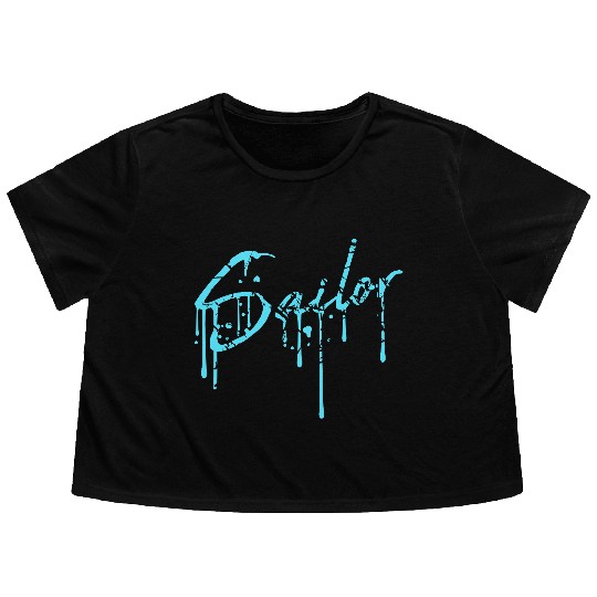 Sailor Graffiti Spray Drops Sailing Text Saying Flowy Cropped Tees