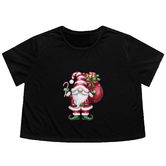 Gnome Christmas, Merry Christmas Flowy Cropped Tees