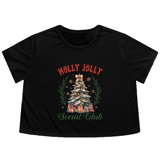 Holly Jolly Nutcracker, Merry Christmas Flowy Cropped Tees
