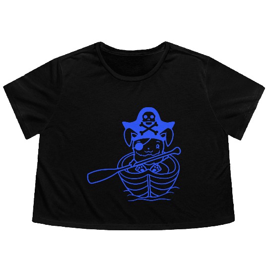 Rabbit Pirate Paddle Bunny Buccaneer Rowboat Comic Flowy Cropped Tees