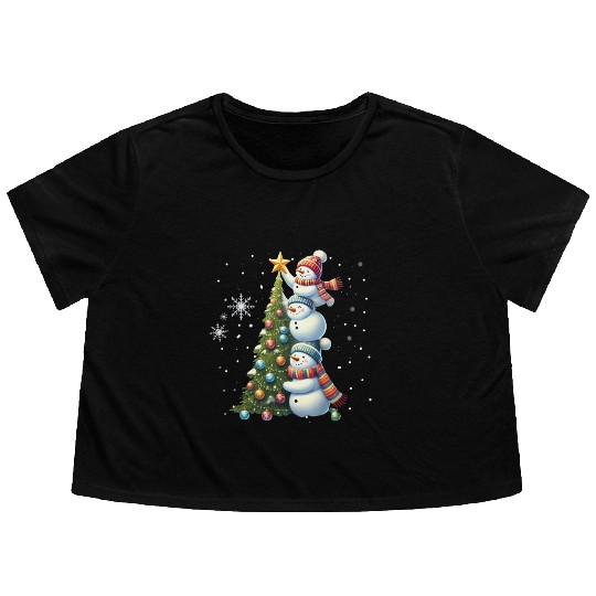 Snowman Christmas, Merry Christmas Flowy Cropped Tees
