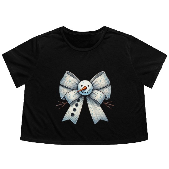 Snowman Coquette Bow, Merry Christmas Flowy Cropped Tees