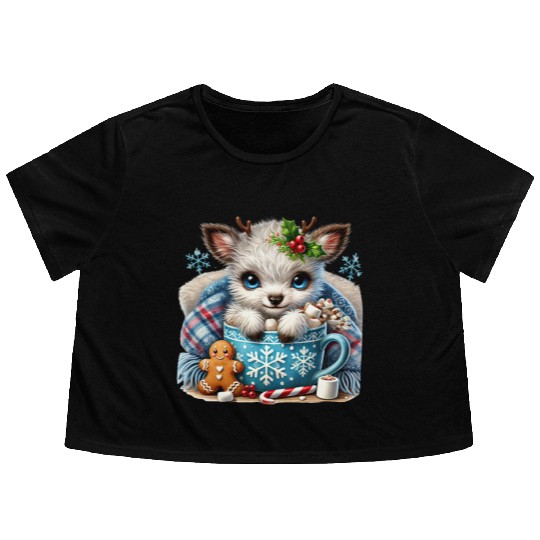 Christmas Retro, Merry Christmas Flowy Cropped Tees