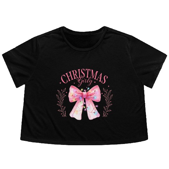 Pink Christmas Girly Flowy Cropped Tees