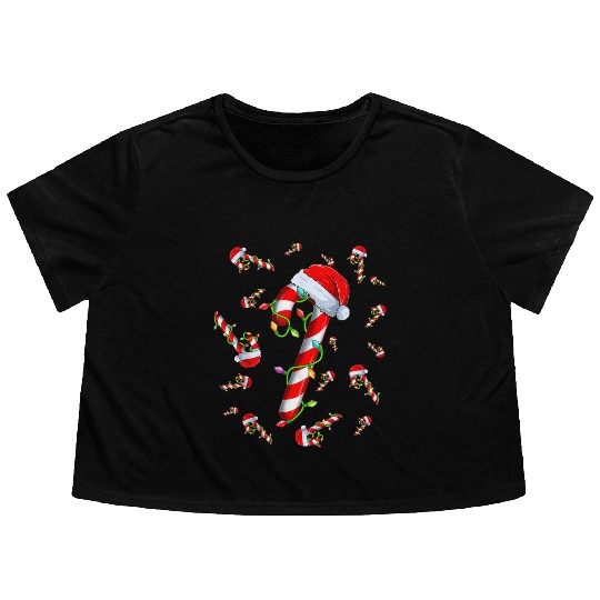 Candy Cane Merry and Bright Red and White Candy Flowy Cropped Tees
