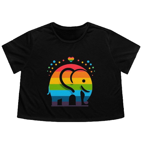 Rainbow Elephant Flowy Cropped Tees