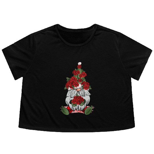 Gnomes Valentines Revelin, Valentines Retro Flowy Cropped Tees
