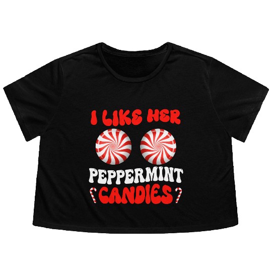 I Like Her Peppermint Candies Couples Christmas Flowy Cropped Tees