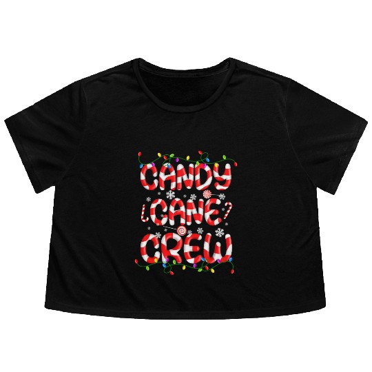Candy Cane Crew Christmas Lights Funny Xmas Party Flowy Cropped Tees