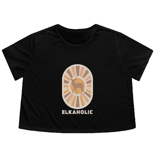 Elk Hunting Elkaholic Hunters Flowy Cropped Tees