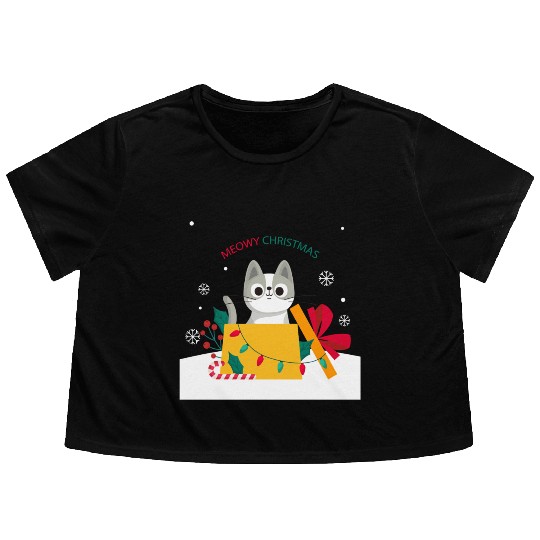 Meowy Christmas Surprise! Flowy Cropped Tees
