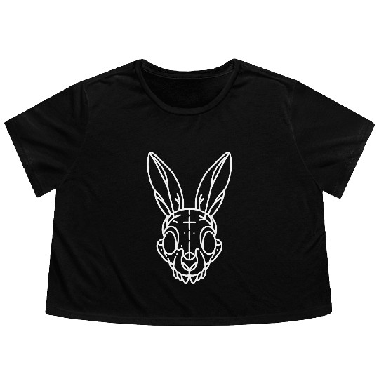 Minimalistic Vector Rabbit Skull Kids Drawing Flowy Cropped Tees