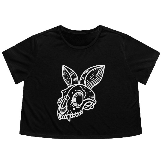 Minimalistic Vector Rabbit Skull Kids Drawing Flowy Cropped Tees