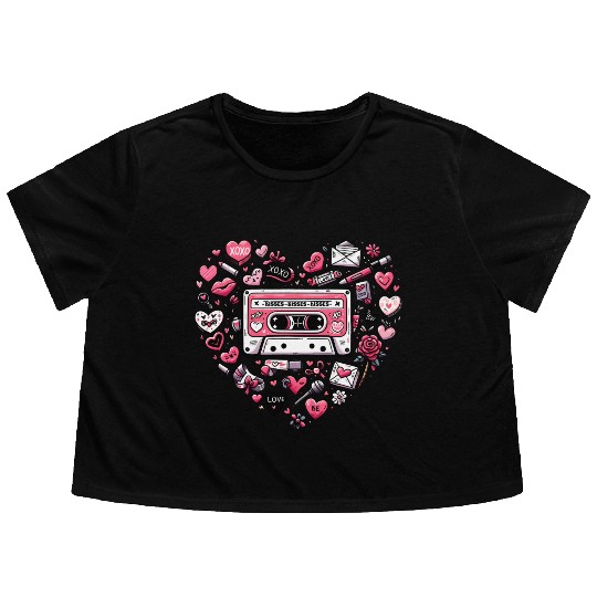 Valentines, Valentines Day, Retro Valentine Flowy Cropped Tees