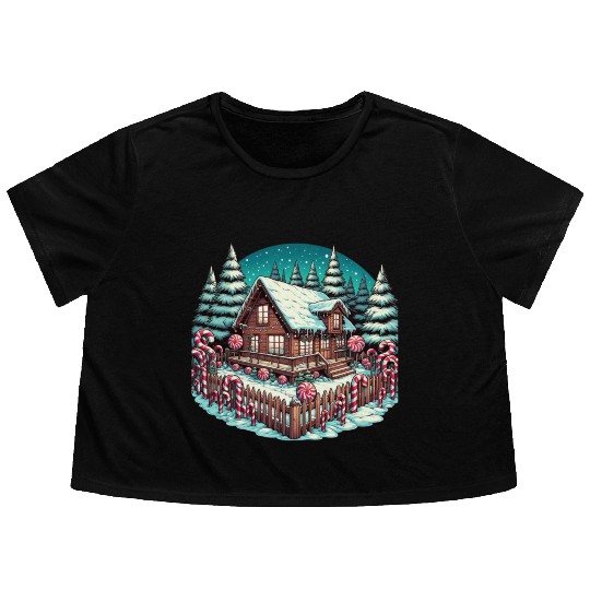 Candy Cane Cabin - Christmas Gifts Flowy Cropped Tees