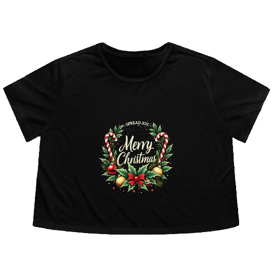 Spread Joy - Festive Merry Christmas Wreath Flowy Cropped Tees