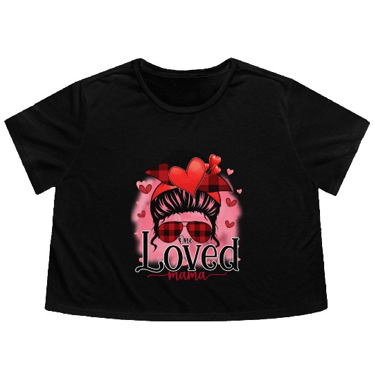 One Loved Mama, Valentines Retro, Valentines Day Flowy Cropped Tees