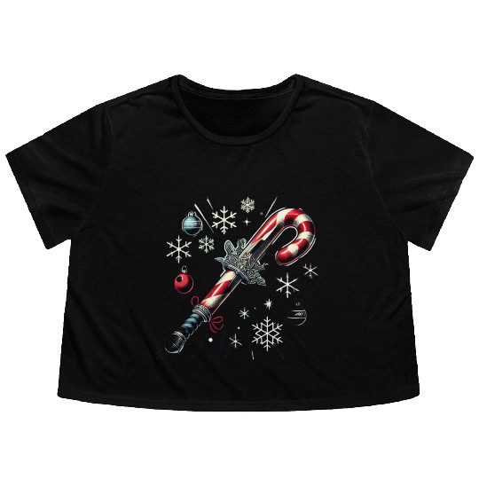 Candy Cane Swordfight: Christmas Battle & Cheer Flowy Cropped Tees