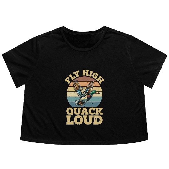 Mallard Duck Fly High Quack Loud Retro Water Bird Flowy Cropped Tees
