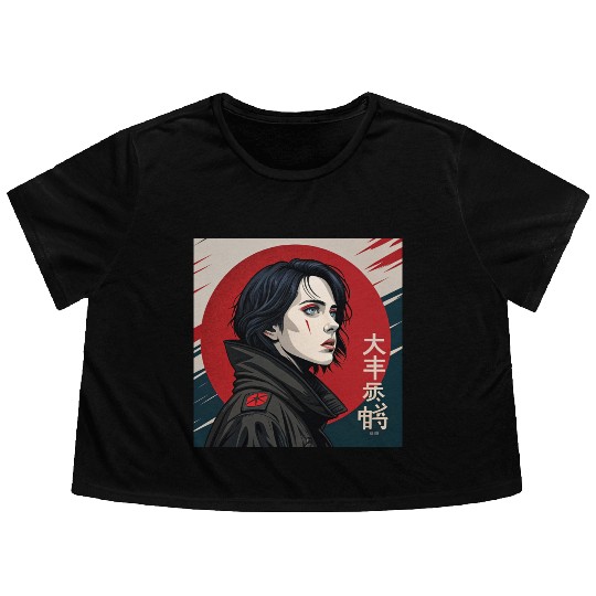 Neo-Tokyo Style: Captivating Woman in a Powerful Flowy Cropped Tees