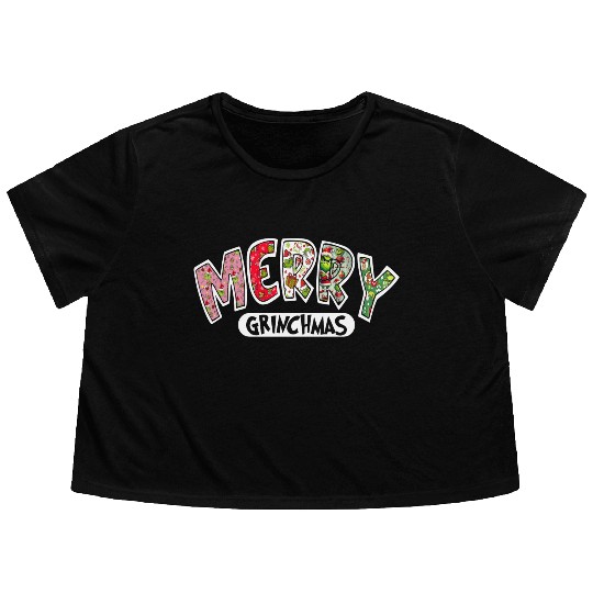 Merry Grin Happy Christmas Flowy Cropped Tees