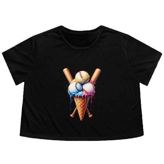 Baseball Ice Cream Flowy Cropped Tees