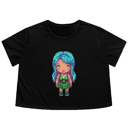 Mystic Emerald Sprite - Pixel Art Design Flowy Cropped Tees