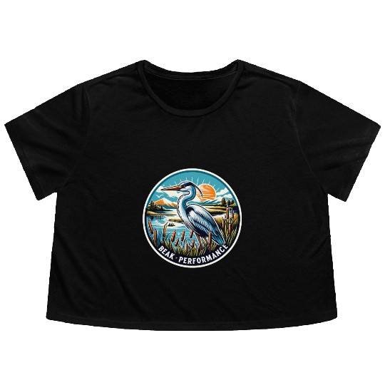 Great Blue Heron Beak Performance Retro Flowy Cropped Tees