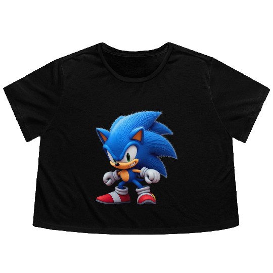 Angry Blue Hedgehog Flowy Cropped Tees