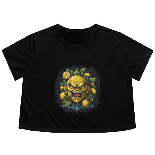 Angry Lemon Head with Realistic Details Flowy Cropped Tees
