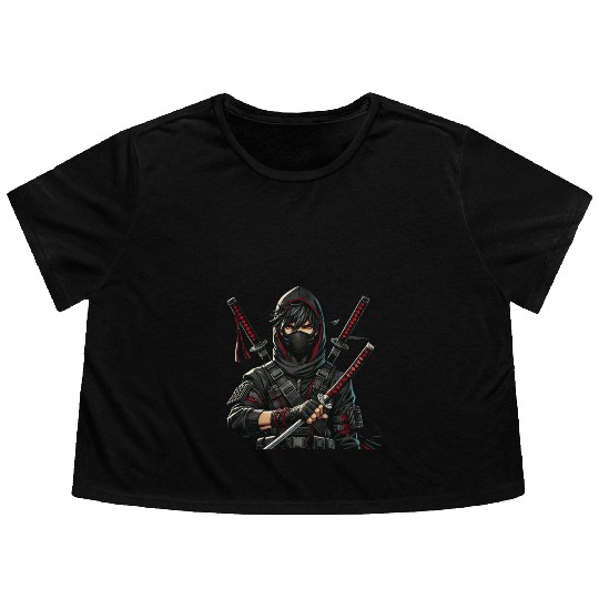 Stealth Assassin with Dual Katana Flowy Cropped Tees