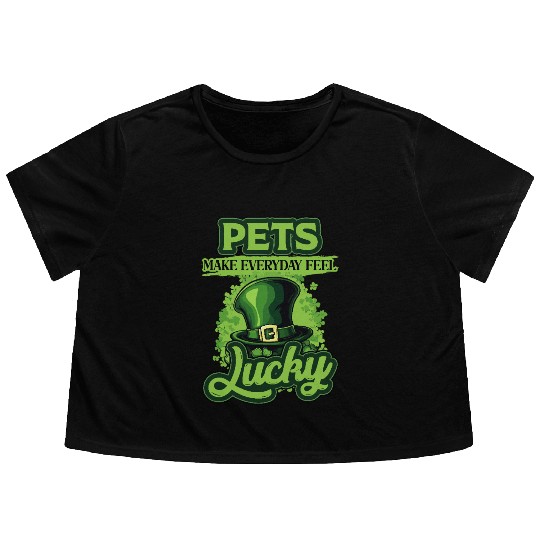 St Patricks Day Pets Make Everyday Feel Lucky Flowy Cropped Tees