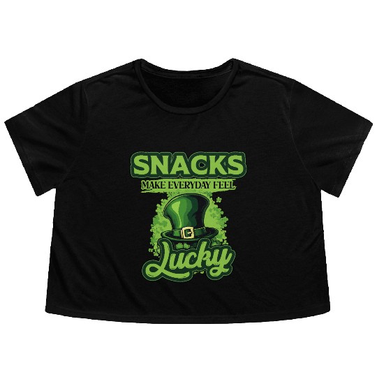 Snacks Make Everyday Feel Lucky St Patricks Day Flowy Cropped Tees