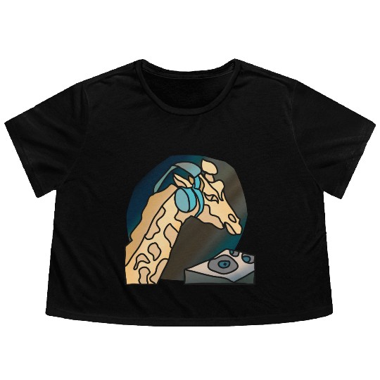 Street Retro Giraffe with Headphones | funny Flowy Cropped Tees