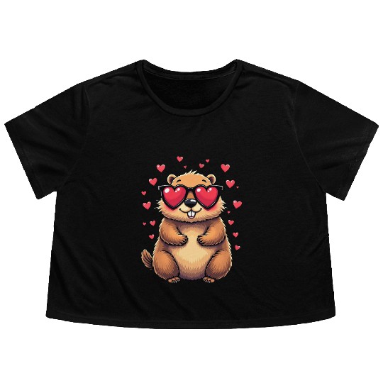 Groundhog Valentines day Animal Lovers Flowy Cropped Tees