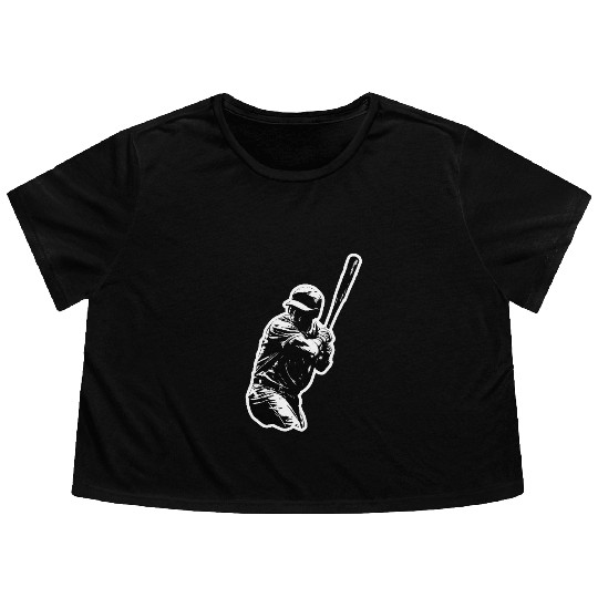 Baseball Player Black And White Flowy Cropped Tees