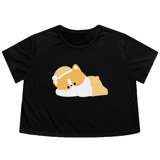 Tired Corgi Flowy Cropped Tees