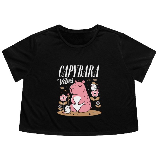 Capybara Vibes Playful Animal Design Flowy Cropped Tees