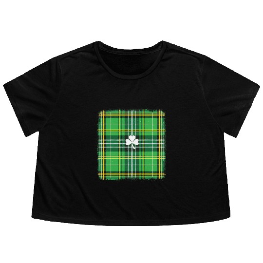 Irish Plaid Shamrock – St. Patrick’s Day Flowy Cropped Tees