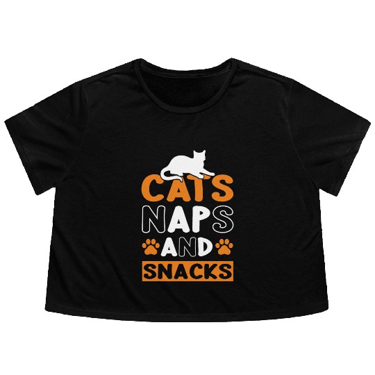 Cats Naps and Snacks Design Flowy Cropped Tees
