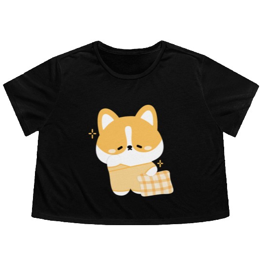 Sleepy Corgi Flowy Cropped Tees