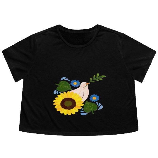 Peaceful Bloom - Dove and Sunflower Harmony Flowy Cropped Tees