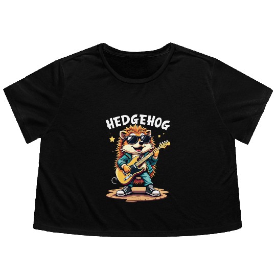 Hedgehog Musician Rock N Roll Guitar Player Flowy Cropped Tees