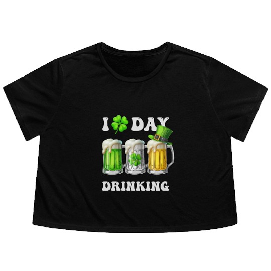 I Love Day Drinking Beer Shamrock St Patrick’s Day Flowy Cropped Tees