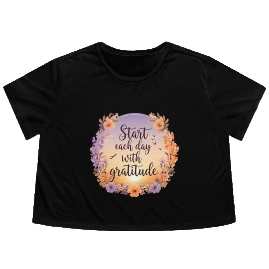 Serene Sunrise with Gratitude Quote and Soft Flowy Cropped Tees