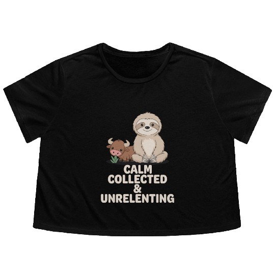 Taurus Zodiac Sloth Calm Collected & Unrelenting Flowy Cropped Tees