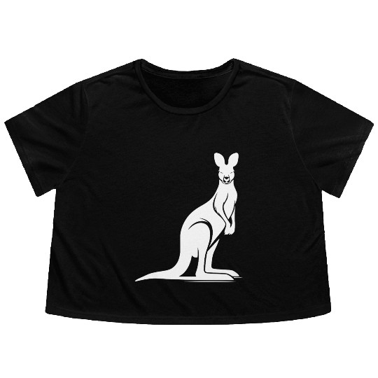 Wild Animal Silhouette With Typical Kangaroo Pose Flowy Cropped Tees