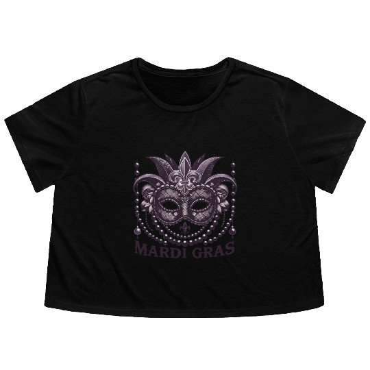 Mardi Gras Mask Beads Fleur De Lis Flowy Cropped Tees